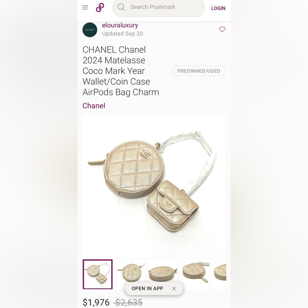 NEW CHANEL MATELASSE COCO MARK YEAR CHAMPAGNE GOLD LAMBSKIN COIN/AIRPODS CASE - Picture 16 of 16